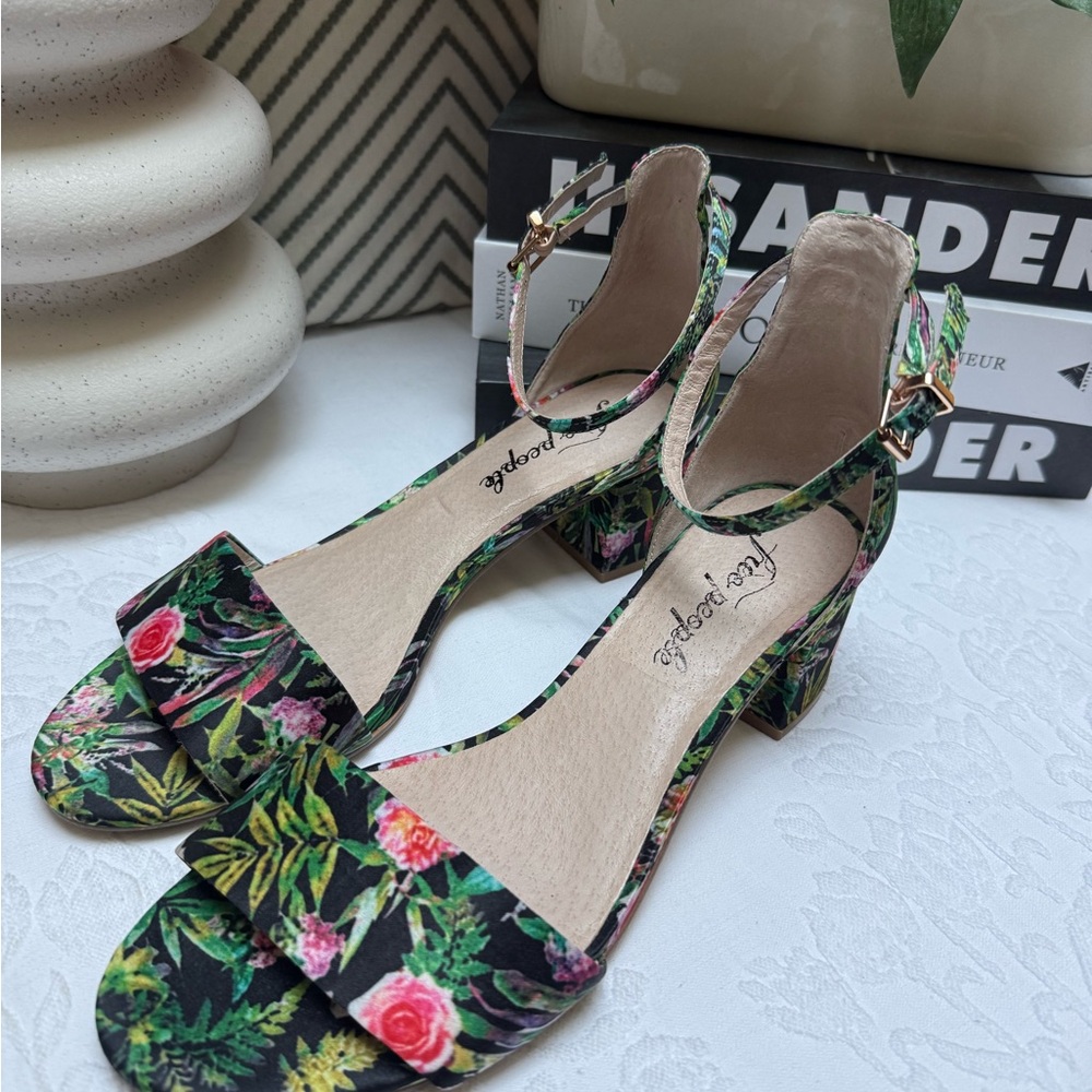 Free People Floral Ankle Strap with Block Heel